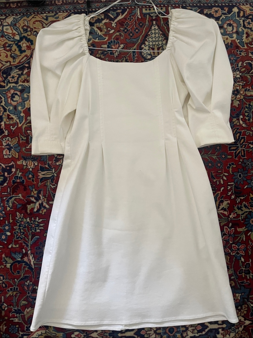 Zara Cream Square-Neck Midi Dress with Puff Sleeves